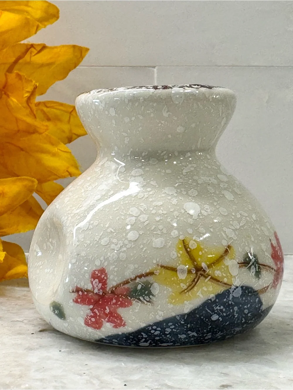 New Flowers Speckled Ceramic MINI Vase, Toothpick Holder, Match Holder - 2.25”